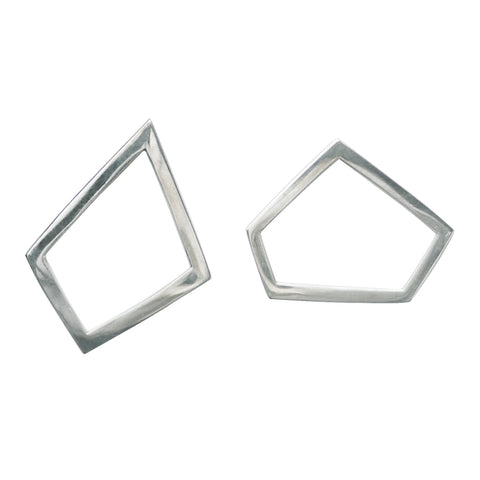 tiny hexagon pyramid ear-stud earrings in polished sterling silver —  circlesmith